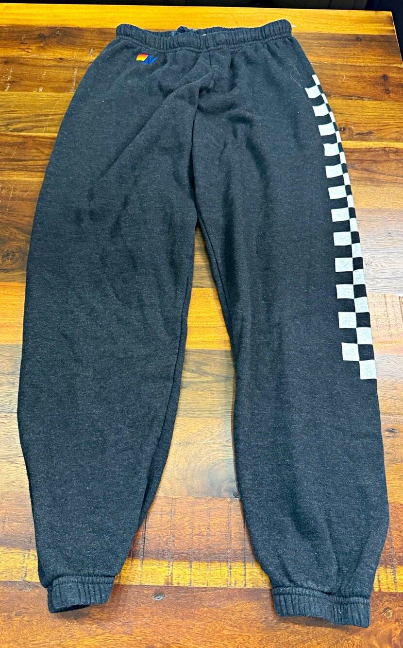 Aviator Nation Womens M Gray Fleece Cotton Drawstring Sweatpants Checkered Pants
